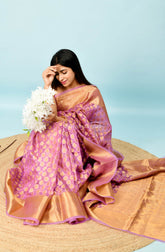 Pink Zari Work Soft Organza Saree